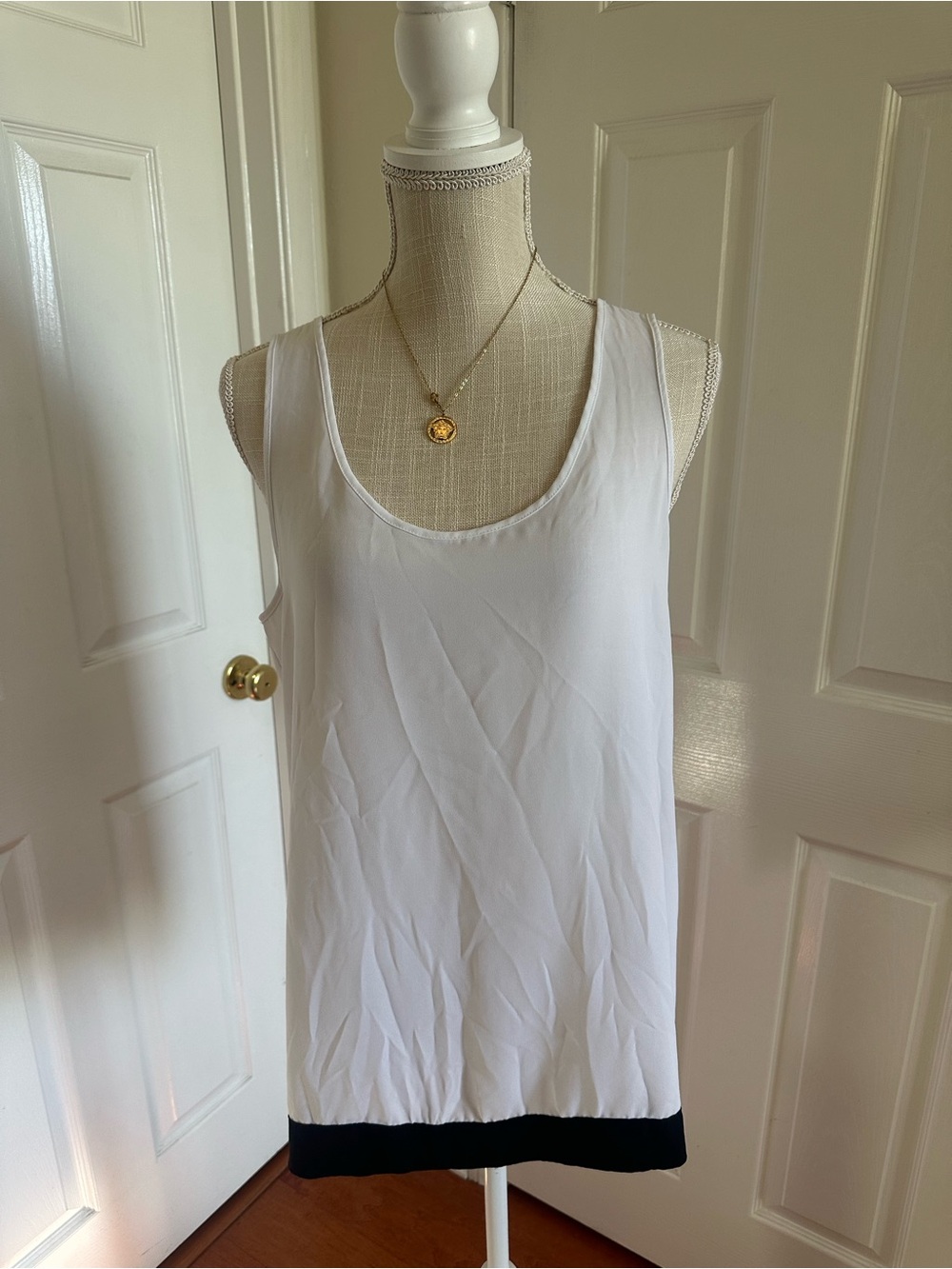 Women’s White Tank Top with Black Hem